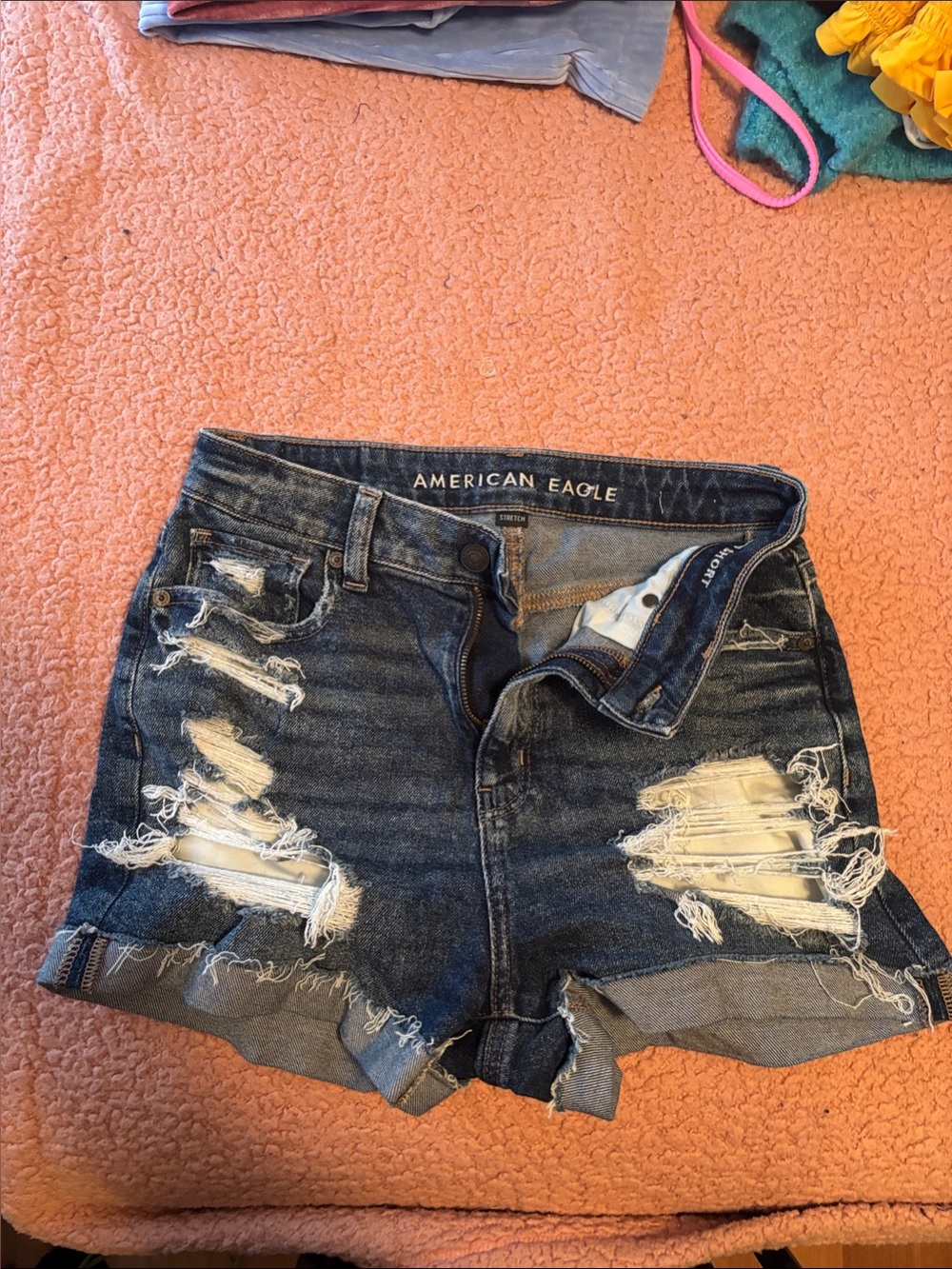 American Eagle Outfitters Dark Blue Distressed Mom Short Denim Cutoffs